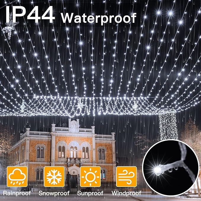 Ollny Christmas Lights Outdoor 800LED 262FT, Cool White Plug in Fairy Light with Remote, 8 Modes Waterproof Timers Dimmable LED String Lights for Indoor House Outside Bedroom Patio Balcony
