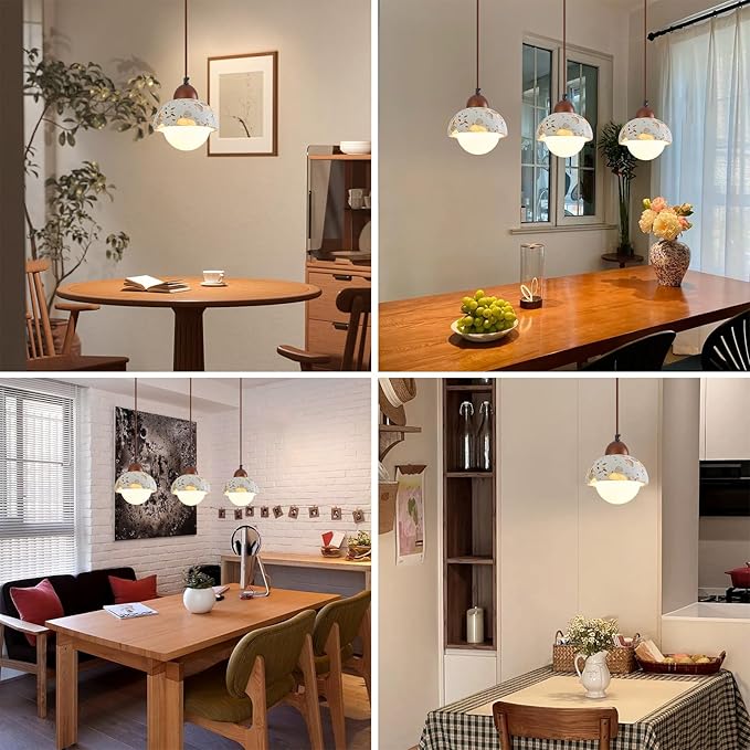 Modern terrazzo Pendant Light Fixture,Stone Pendant Lights with Wood,Vintage Farmhouse Chandelier for Kitchen Island Dining Room Living Room Bedroom Restaurant Cafe(1-Pack)
