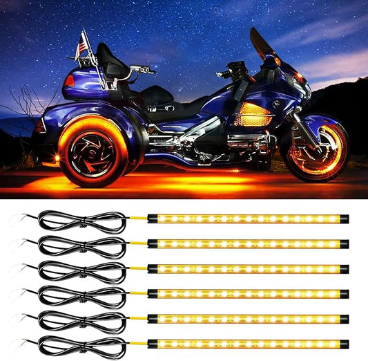 Amber Led Strip Lights Car,Led Lights for Motorcycles 30CM 15 SMD IP67 Waterproof Led Lights Interior for Home Decoration Car Motorcycles Boat Golf Cart Truck with 3M Tape(6PCS)