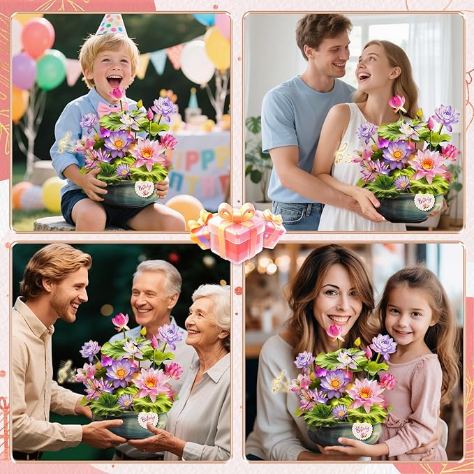Birthday Cards with MUSIC & LIGHTS, Pop Up Happy Birthday Card, Water Lily & Dragonfly, 10 Inch Life Sized Forever Flower Bouquet Gifts for Women Mom Grandma