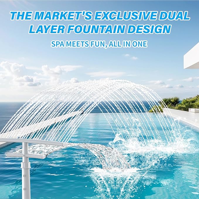 Pool Fountain for Above and Inground Pools, Dual-Layer Spray Pool Waterfall Sprinkler Chiller Aerator, Water Fountain Swimming Pool Accessories (for in-tex & Best-Way & Hay-Ward & Cole-Man)