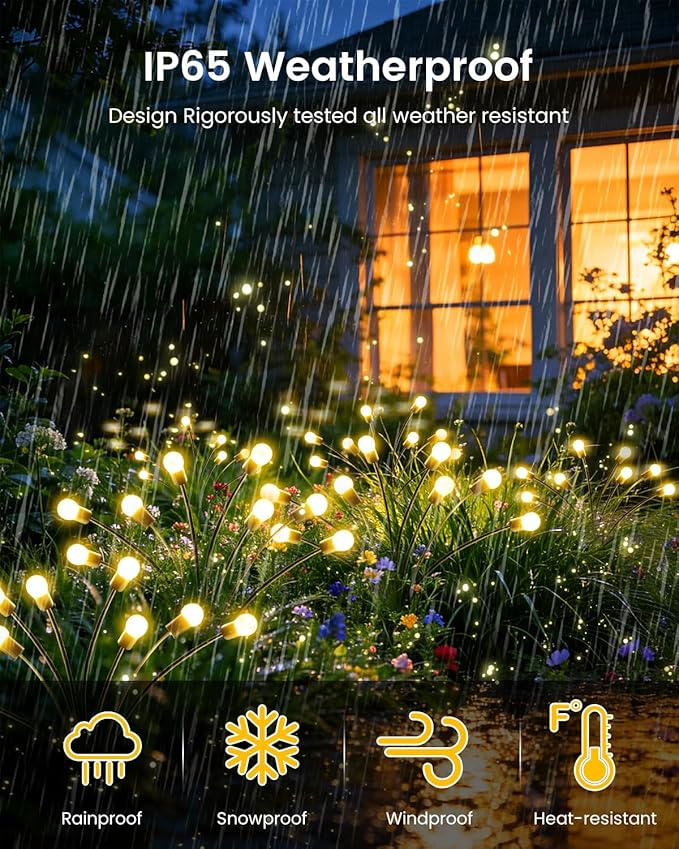 OZS 12 Pack Total 96 LED Solar Garden Lights Fairy Outdoor - Solar Firefly Lights Outdoor, Sway by Wind, Waterproof for Garden Patio Pathway Fairy Decoration (Warm White)