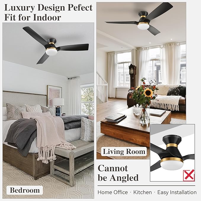 SMAAIR 52 Inch Smart Ceiling Fan with Lights and 10-speed DC Motor, Works with Remote Control/Alexa/Google Home/Siri, Dimmable LED Light (52 Inch, Matte Black/Gold)