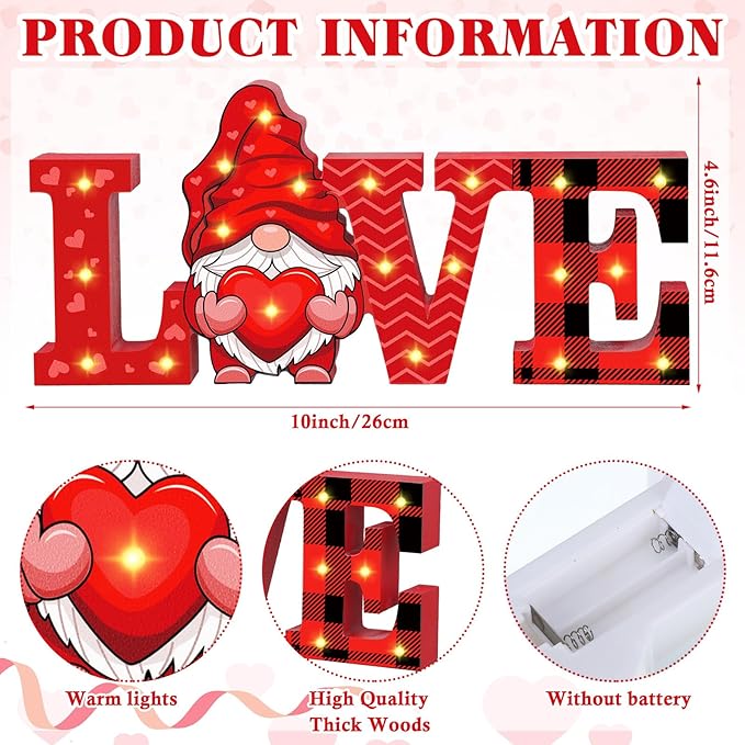 Menkxi Valentines Day LED Wooden Sign Valentine's Day Table Decorations Wooden Love Decor Valentine Tiered Tray Decor Light up Valentine Table Centerpiece Decor for Home Party Desk Office Room