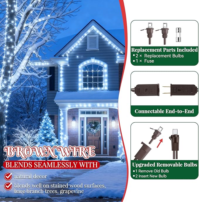 Slow Twinkling Christmas Light, 100 LED 35Ft Pulsing Twinkle Lights for Christmas Tree, 5mm Wide Angle Soft Random Shimmering Set with Brown Wire Cord, Waterproof String Lights(Cool White)
