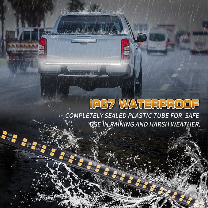 XRIDONSEN 60 inch Truck Tailgate White Strobe Lights Strip 360 LED Tail Emergency Light Bar Flashing Warning Hazard Safety Rear Lights for Tow Plow Trucks Construction Vehicles Pickup Trailer