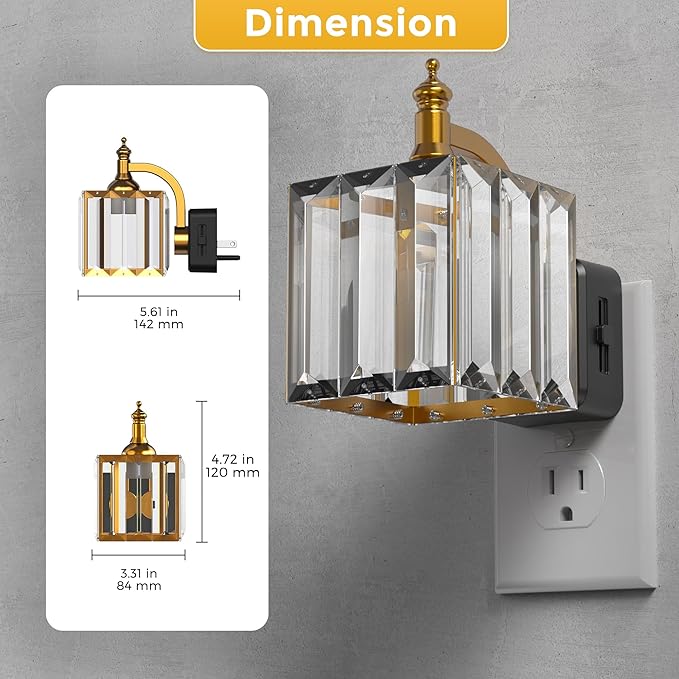 L LOHAS LED Night Light, 2 Pack Night Lights Plug into Wall, 3000K Soft White LED, Crystal Night Lights with Dusk to Dawn Sensor, 0-100lm Adjustable Brightness, for Hallway Bedroom Stairway