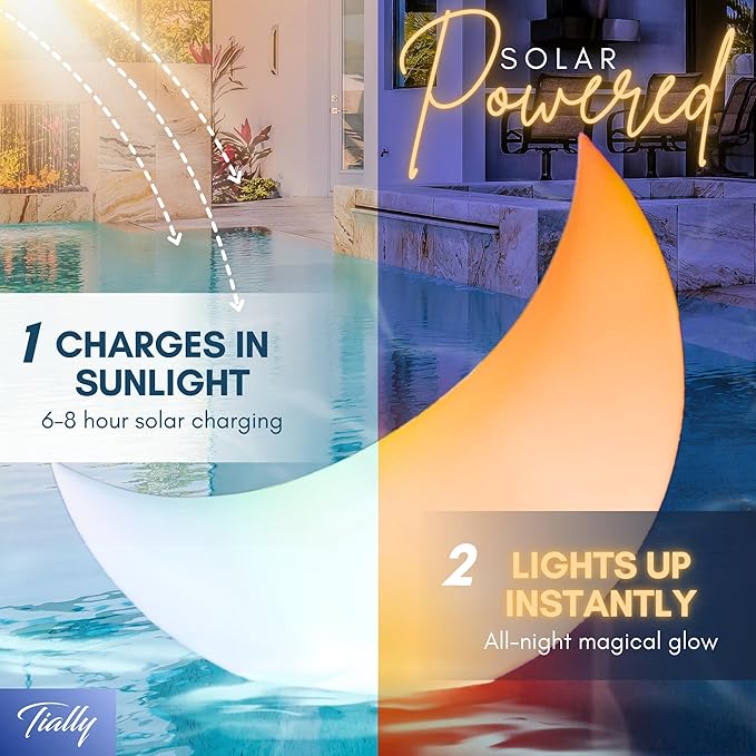 TIALLY Floating Pool Lights Solar Powered - 24" Ramadan Inflatable Light, Moon Floating Pool Decorations, Floating Solar Pool Lights for Swimming Pool, Weddings, Pool Party Decor (2 Pack)