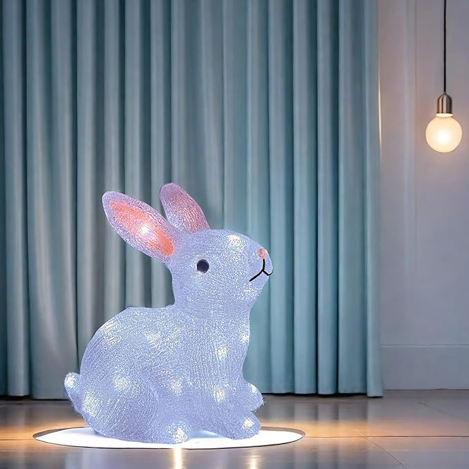 Gloworm YKL-1019, 22CM Acrylic Rabbit Lighting, Garden/Home/Easter Figure Light Up, with 26 White LEDs, 6H Timer, Dual Power Supply USB or Batteries: 3 x AA (Not Included) Bunny Night Light Indoor
