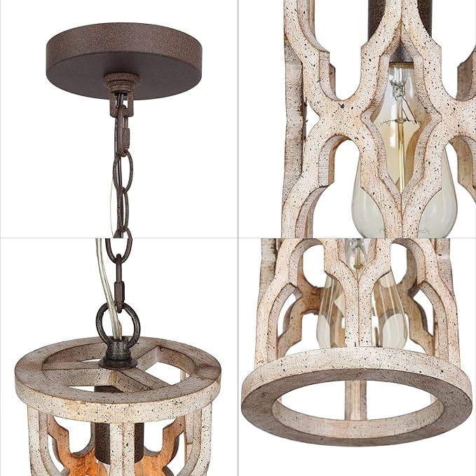 KSANA Wood Pendant Light, Farmhouse Rustic Cage Lantern Hanging Light Fixture for Kitchen Island, Foyer, Hallway, Bedroom and Entryway…