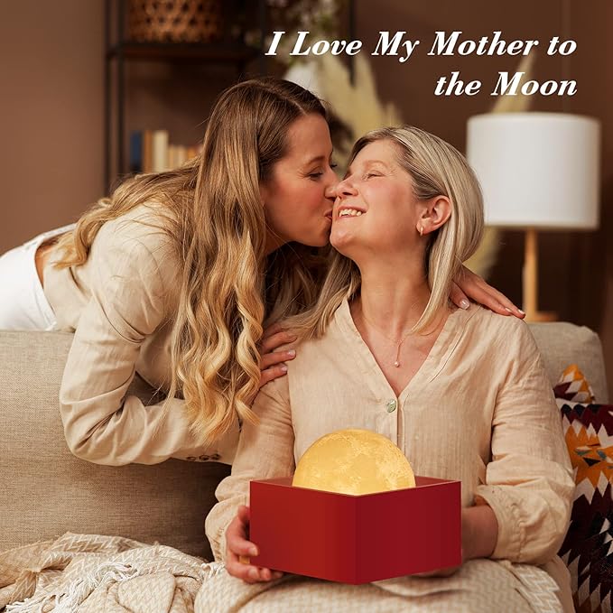 Mydethun Large Moon Lamp - 7.1" Large Valentine Table Décor, Gifts for Women and Mom, Touch-Dimmable Lamp with Wooden Base – Rechargeable Dual Color Night Light for Bedroom, Home