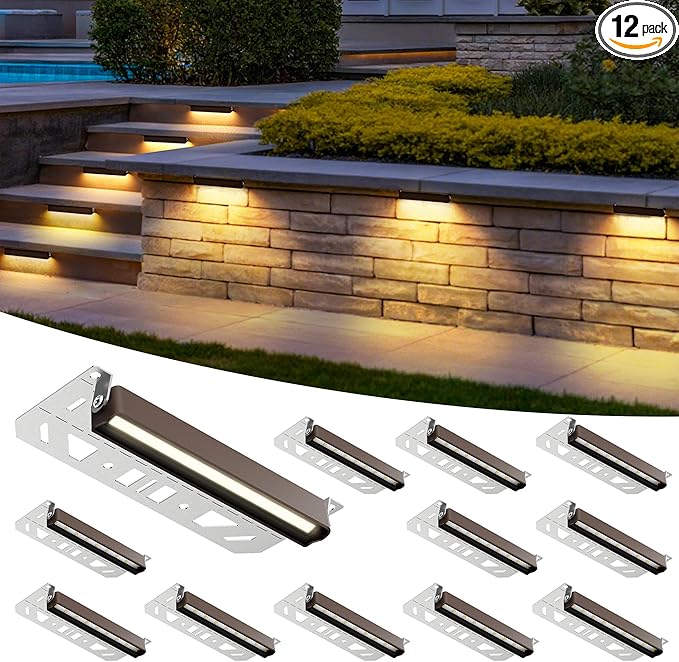 Retaining Wall Lights, 7 Inch LED Hardscape Lighting Waterproof, 12V Low Voltage Landscape Lighting, Outdoor Step Lights for Patio Stairs Deck 2700K, 270° Rotate, 12 Pack