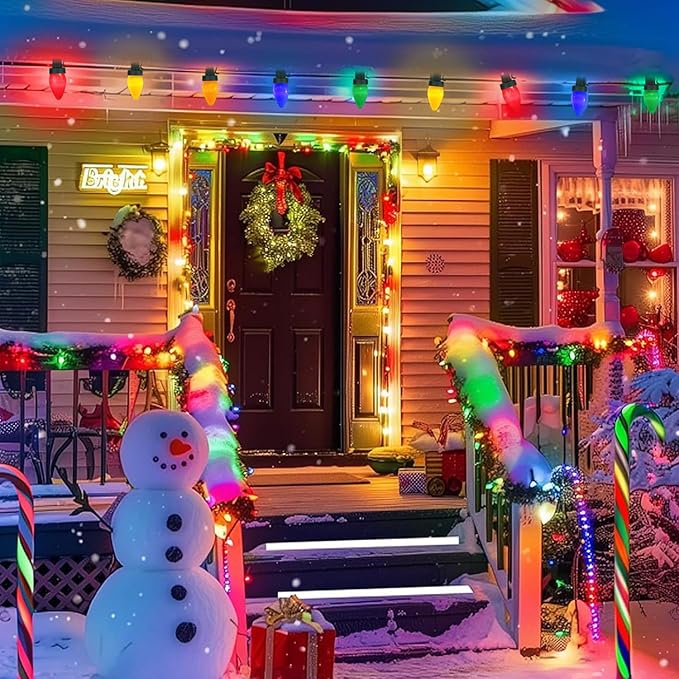 100LED C7 Christmas Lights Battery Operated Outdoor with 8 Mode Remote Control, 2 Sets 27.5FT 50 Twinkle Big Christmas Lights for Colored Xmas Tree, Home Garden Patio Decorations