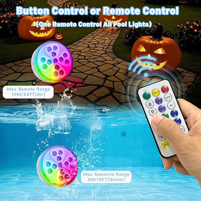 Pool Lights - Rechargeable Submersible LED Light with Remote, 10 Colors & 4 Modes IP68 Waterproof Pool Decor Light for Pool/Vase Base/Spa/Aquarium/Pond/Hot Tub/Decoration/Party, 2-Pack (2 PCS)