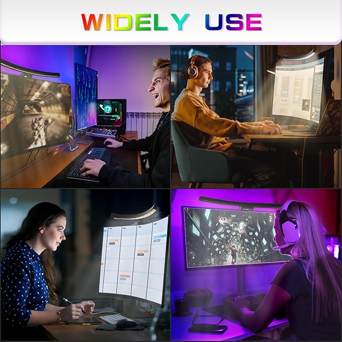 Curved Monitor Light Bar with RGB Backlight,3 Color Temperatures & Stepless Dimming,Music Sync LED Screenbar with Touch Control Button for Over Computer Screen