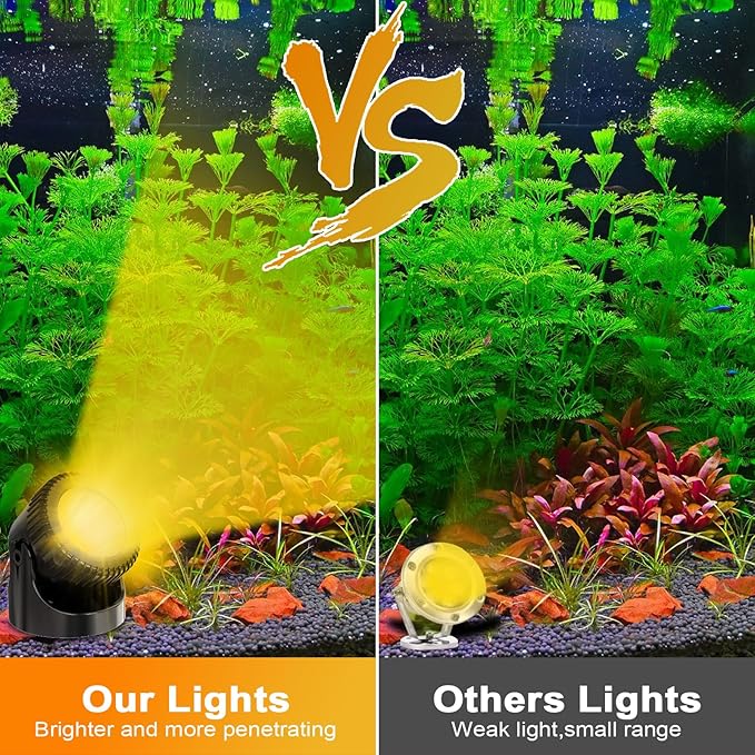 Underwater Pond Lights with Timer, 3200K Warm White Submersible LED Fountain Lights with IP68 Waterproof for Outdoor Ponds, Aquarium, Waterfalls, Pool, Garden, Yard (Set of 4)