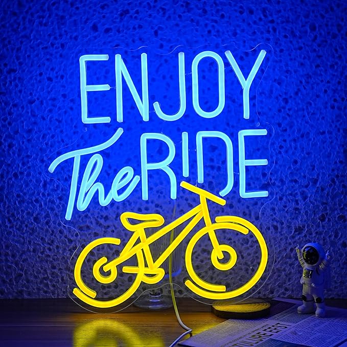Enjoy The Ride Neon Sign, Gym Sign Fitness Neon Light, Motivational Sport Exercise Bike Sign Wall Decor Led Business Signs Backdrop Lights Wall Hanging Creative Neon Lights Signs Usb Powered