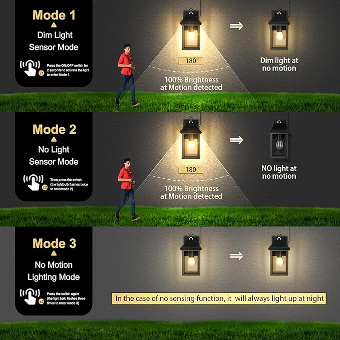 OKELI Porch Lights Outdoor Dusk to Dawn Motion Sensor Solar Wall Lantern Separate Panel & Battery Replaceable Exterior Waterproof Wall Sconce Lighting Lamp (Black A, 2 Pack)