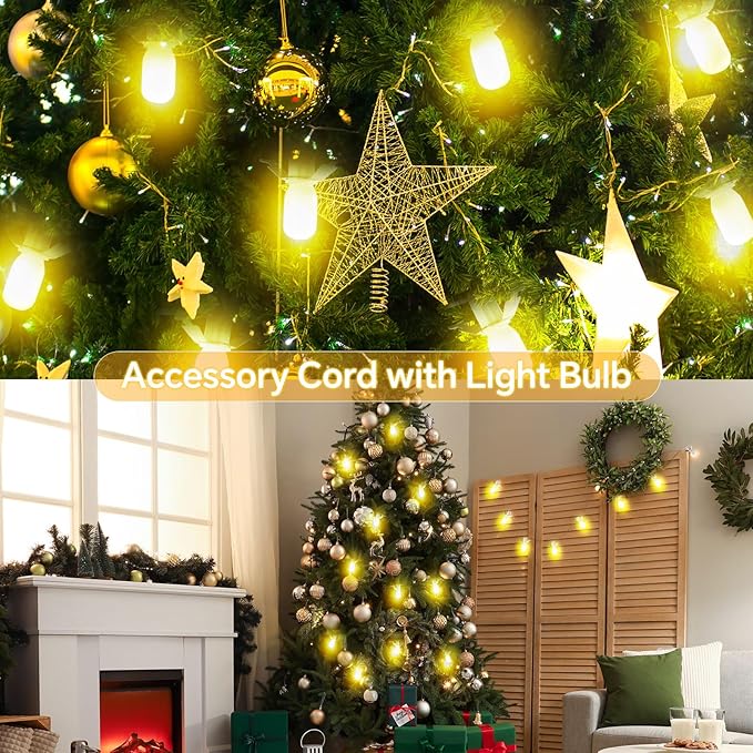 Leelosp 4 Pack Accessory Cord with LED T20 Light Bulb, 13FT Light Cord Blow Mold White Bulb with On/Off Switch Female Plug Clip for Christmas Village Houses Trees Crafts Lamp Holiday