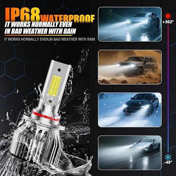 Car Light Bulbs Set Fit For Ram 1500 2500 3500 Without Projector 2013 2014 2015 2016 2017 2018,High Low Beam Fog Light Bulbs Combo Pack ,6500K White Plug and Play Car Driving Lights Bulb,IP68 6-Pack