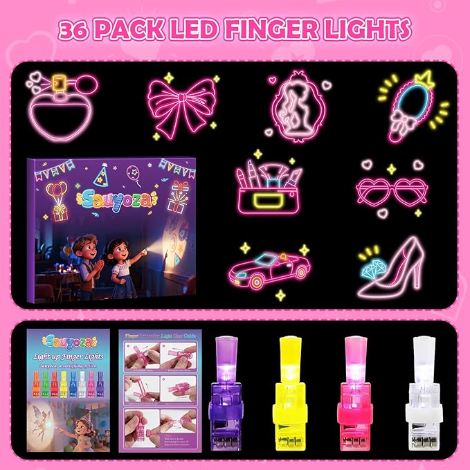 36 Pcs Pink Party Favors LED Finger Lights for Kids, Goodie Bag Stuffers Classroom Treasure Box Prizes, Glow in the Dark Party Gifts for Grils