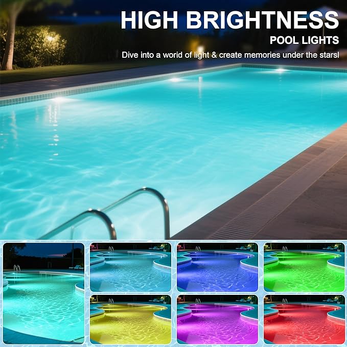 Pool Lights for Inground Pool LED Pool Light Bulb for Above Ground Swimming Pool – LED Pool Lights for Inground Pool, 120V Spa Light Bulb E26 Base, Multi-Color & Adjustable Brightness – Blue