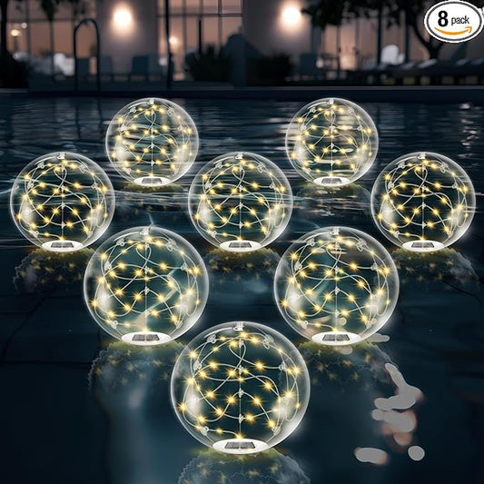 Floating Pool Lights Solar Powered,14 Inch 3000K Warm White Inflatable Glow in The Dark Balls,IP68 Waterproof Led Light up for Inground Pool,Christmas Decorations Outdoor Ornaments