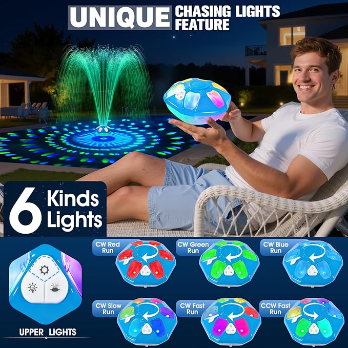 2026 Upgraded Pool Fountain,9000mah Rechargeable Floating Pool Fountain with Light Show,Above Ground Pool Water Fountain Pump with Anchor,Large Floting Fountain for Inground Pool-1PC（Light Blue
