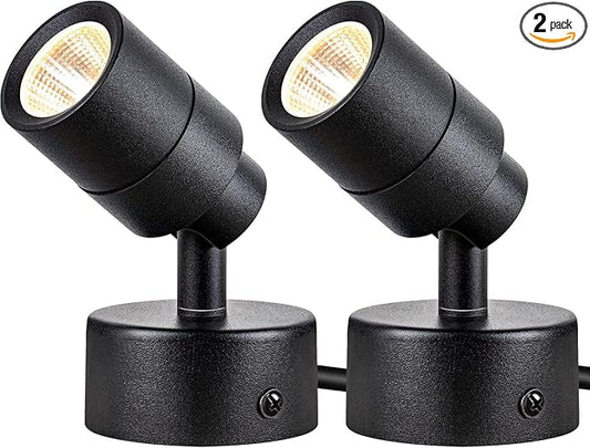 SUNVIE 2 Pack LED 120V SpotLights Indoor, 3W Up Lights Floor Spotlight, 3000K Uplights Indoor Accent Lighting for Plants Pictures Artwork, 5.9 FT Cord with Foot Switch