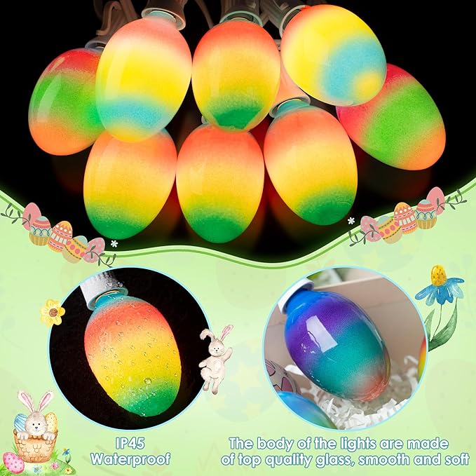 Enhon 1 Pack Easter Egg String Lights, 10.5FT Multi-Color Pastel LED Egg Lights, End-to-End Connectable String Light for Indoor & Outdoor Easter Party, Fireplace, Mantel, Entrance Decor