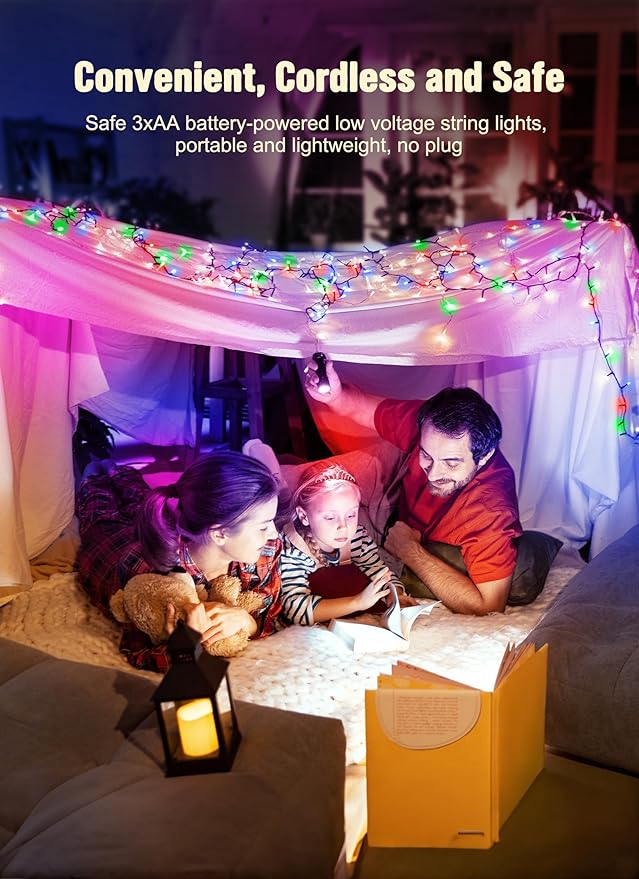 2 Pack Battery Operated Christmas String Lights, 8ft 20 LED Mini Lights with Timer, Christmas Tree Light for Indoor Outdoor Bedroom Wedding Party Holiday Xmas Decoration，Multicolor