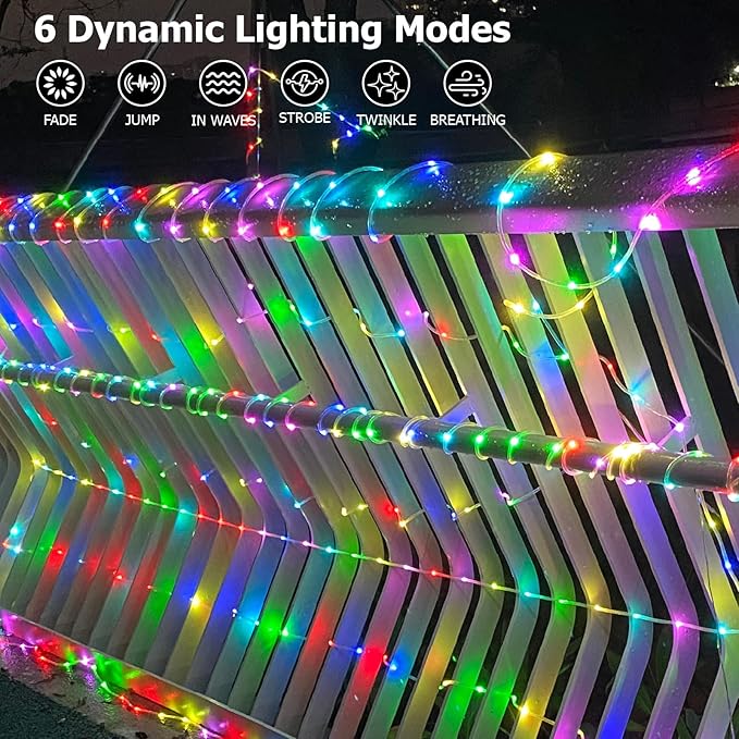 100ft IP68 Waterproof Rope Lights for Outside, RGB+WW Dimmable Outdoor Fairy String Lights with 2 Rmote, 25 Colors & 6 Dynamic Modes, Plug-in Twinkle LED Light Strip for Christmas Indoor Outdoor Decor