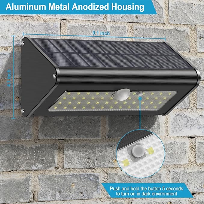 SECUROAD 1100 Lumens Solar Motion Sensor Lights Outdoor, IP65 Waterproof, 4500mAh Battery, Black Aluminum Metal Security Flood Wall Lights, 1 Pack, Daylight
