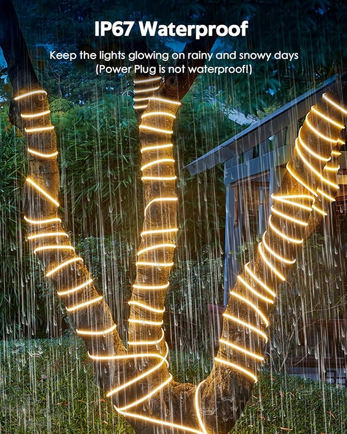 120V Led Rope Lights Outdoor Waterproof 150FT 3000K Flexible COB Led Strip Lights Plug in 288Leds/M Warm White High Density Dotless Led Lights for Patio Garden Deck Christmas Decor