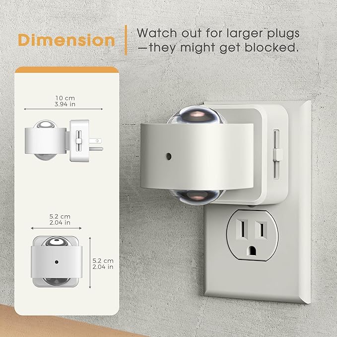 Briignite Night Light Projector, LED Night Lights Plug into Wall, 180° Rotating Night Light for Kids, Dusk to Dawn Sensor, 0-150LM Dimmable, Warm White Ambient Lighting for Bathroom, White, 2 Pack