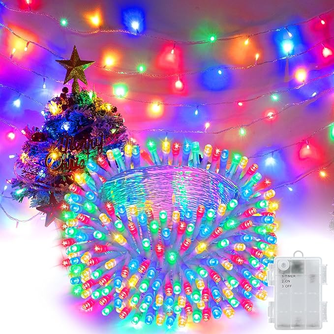Christmas Lights Outdoor with Timer, Battery Operated Christmas Lights 16.4ft 50LED Christmas Decorations for Small Mini Christmas Tree Multicolor
