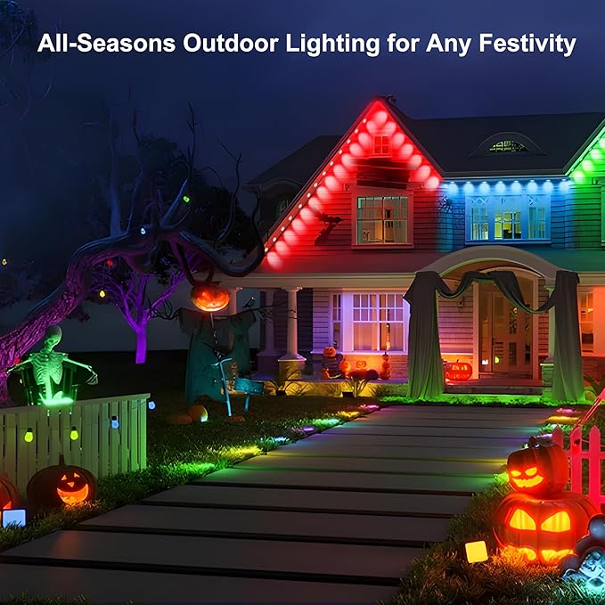 Permanent Outdoor Lights, 100ft RGB Outdoor Christmas Lights with 72 LED Lights, IP67 Waterproof LED Eaves Lights with DIY Scene Modes for Halloween Decor, Smart APP & Remote Control
