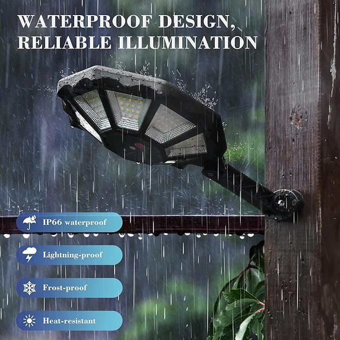 Solar Outdoor Lights with Motion Sensor, 168LED 6500K Daylight & 360° Wide Angle, IP66 Waterproof 8-Sided Flood Light, Solar Lights Auto Dusk to Dawn for Yard Pool Fence (4 Pack)