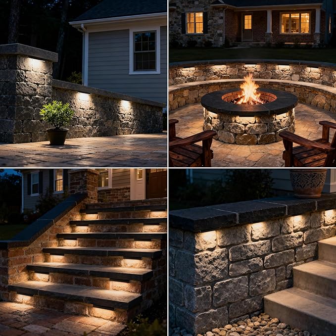 8 Inch Retaining Wall Lights, 5W LED Hardscape Lighting with Sensor Transformer, 12-24V AC/DC 2700K Low Voltage LED Landscape Lighting Kit, IP68 Waterproof Outdoor Step Lights (12 Pack)