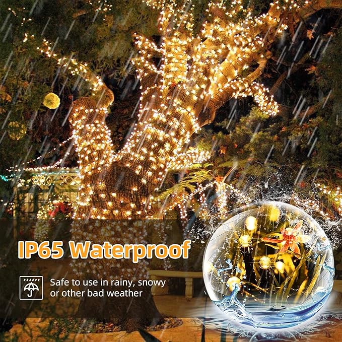 Solar String Lights Outdoor Waterproof Ultra Bright Fairy Light 2pack 100L 8 Modes Garden Light Christmas Tree Decorations Outdoor Lights for Christmas,Thanksgiving Yard Party Wedding (Warm White）