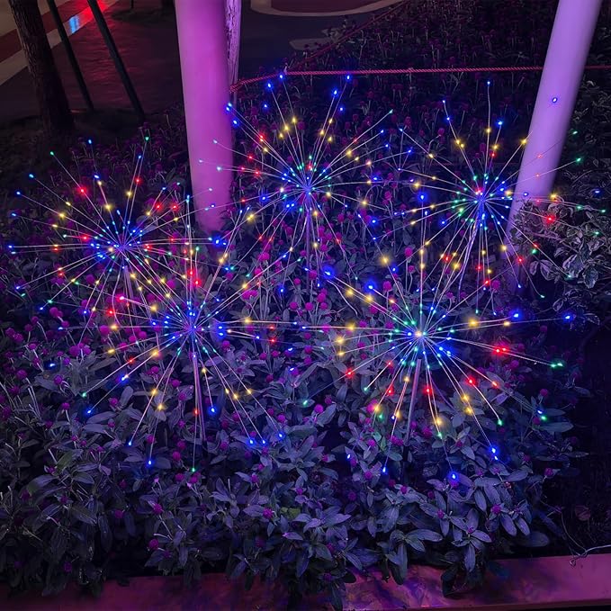 Solar Garden Firework Lights Outdoor, 5 Pack 450 LED 8 Lighting Modes Waterproof Landscape Decorative Sparklers Twinkling Starburst Lights for Yard Pathway Walkway Christmas, Colorful