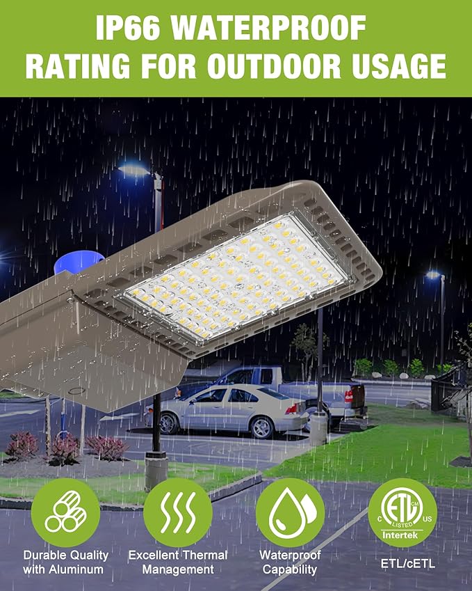YXL LED Parking Lot Light, 300W LED Shoebox Light with Dusk to Dawn Photocell,42,000LM 5000K Daylight Arm Mount, IP65 Waterproof Parking Lot Light for Street Roadway, 1pack