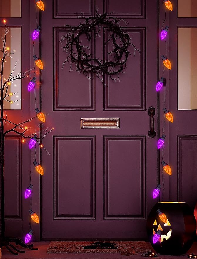 26FT Halloween String Lights Outdoor, 50 C7 LED Orange and Purple String Lights Waterproof, Plug-in Halloween Patio Decorative Lights for Indoor Roofline Backary Porch House Holiday Party Decor