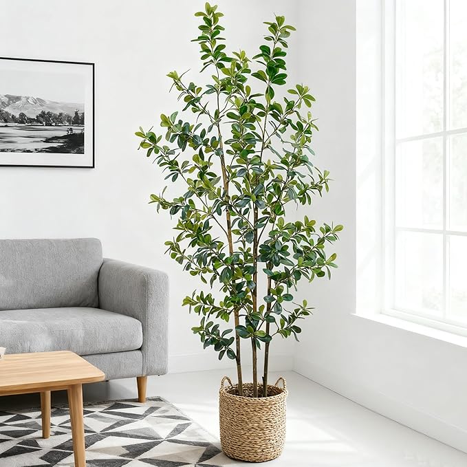 Premium 3 Main Trunks 6 ft Faux Black Olive Tree, Realistic Olive Trees Artificial Indoor, Low-Maintenance Fake Tree, Ideal Artificial Tree for Home Office Décor