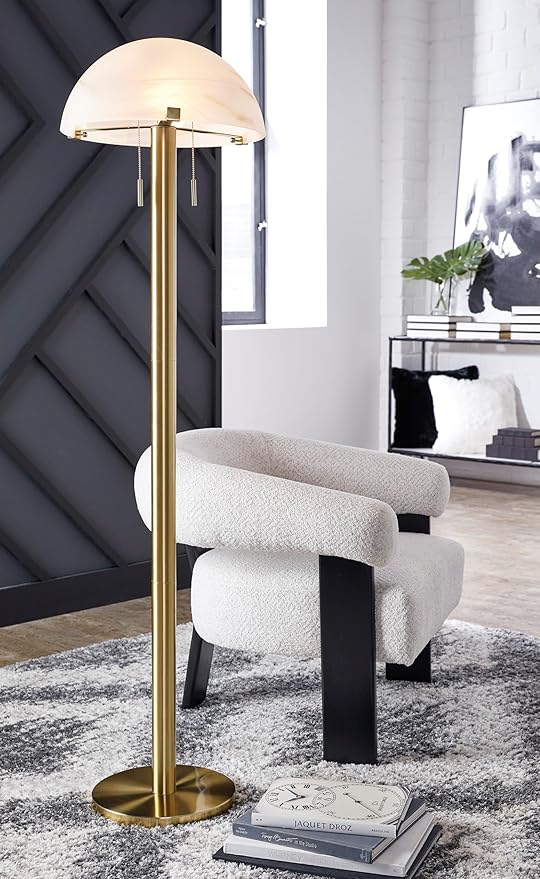 Signature Design by Ashley Tobbinsen Vintage Metal and Glass Floor Lamp with Pull Chain Switch and 2 Sockets, Metallic & White