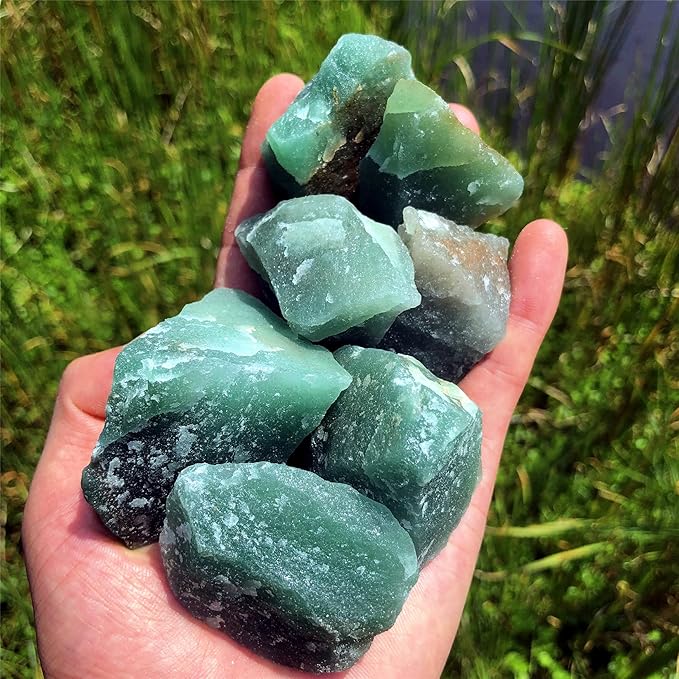 Zenkeeper 1Lb Green Aventurine Raw Stones for Tumbling, Polishing, Rough Green Aventurine Crystals Bulk Rough Gemstone for Jewelry Making, Healing, Meditation, Reiki