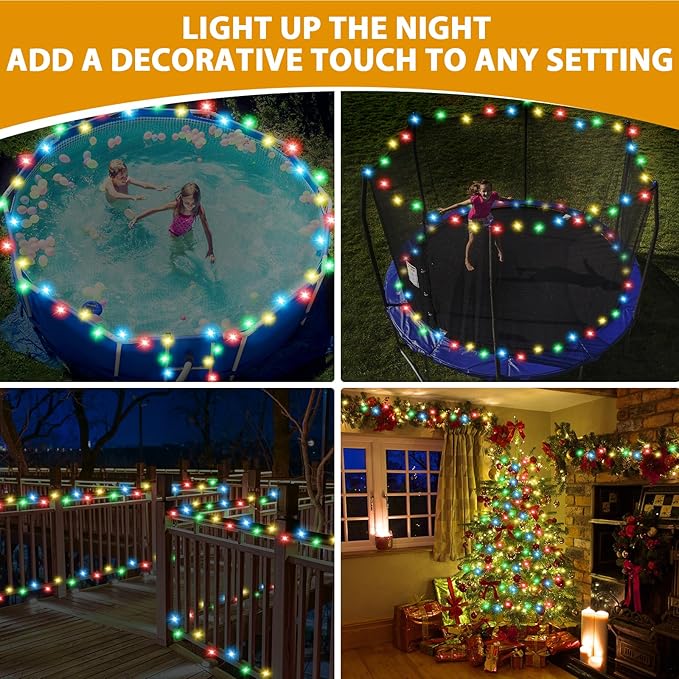 Solar Pool Lights for Framed Above Ground Pools, 66ft String Lights 180Bulbs, IP65 Waterproof Swimming Pool Accessories, Solar Powered with Charging Port, Remote 8 Modes, Outdoor Trampoline Camping