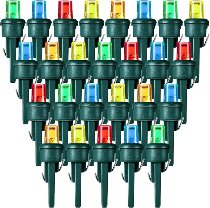 Honoson 48 Count 5 mm LED Halloween Replacement Bulbs Bulk Wide Angle Christmas Light Xmas Tree String Replacement Festival Light Decoration (Green Base with Multicolor Bulb)