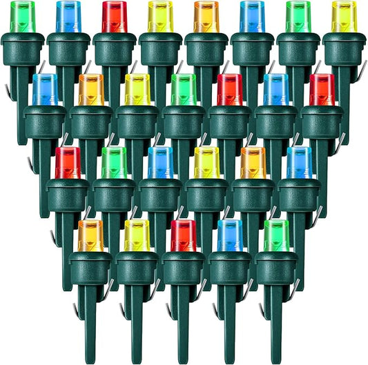 Honoson 48 Count 5 mm LED Halloween Replacement Bulbs Bulk Wide Angle Christmas Light Xmas Tree String Replacement Festival Light Decoration (Green Base with Multicolor Bulb)