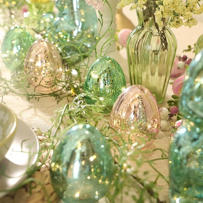 Easter Eggs Decoration Handcrafted Glass Egg Light for Nursery Egg Night Light Battery Operated Ideal Easter Table Decorations (Set of 3)